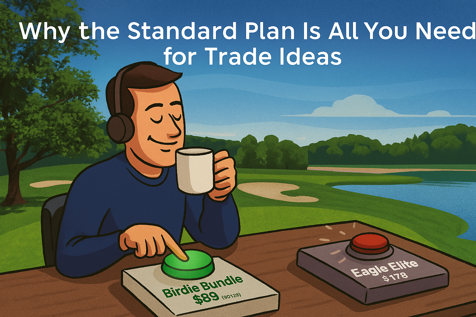 Trader choosing the Birdie Bundle Standard Plan on Trade Ideas with a golf course in the background