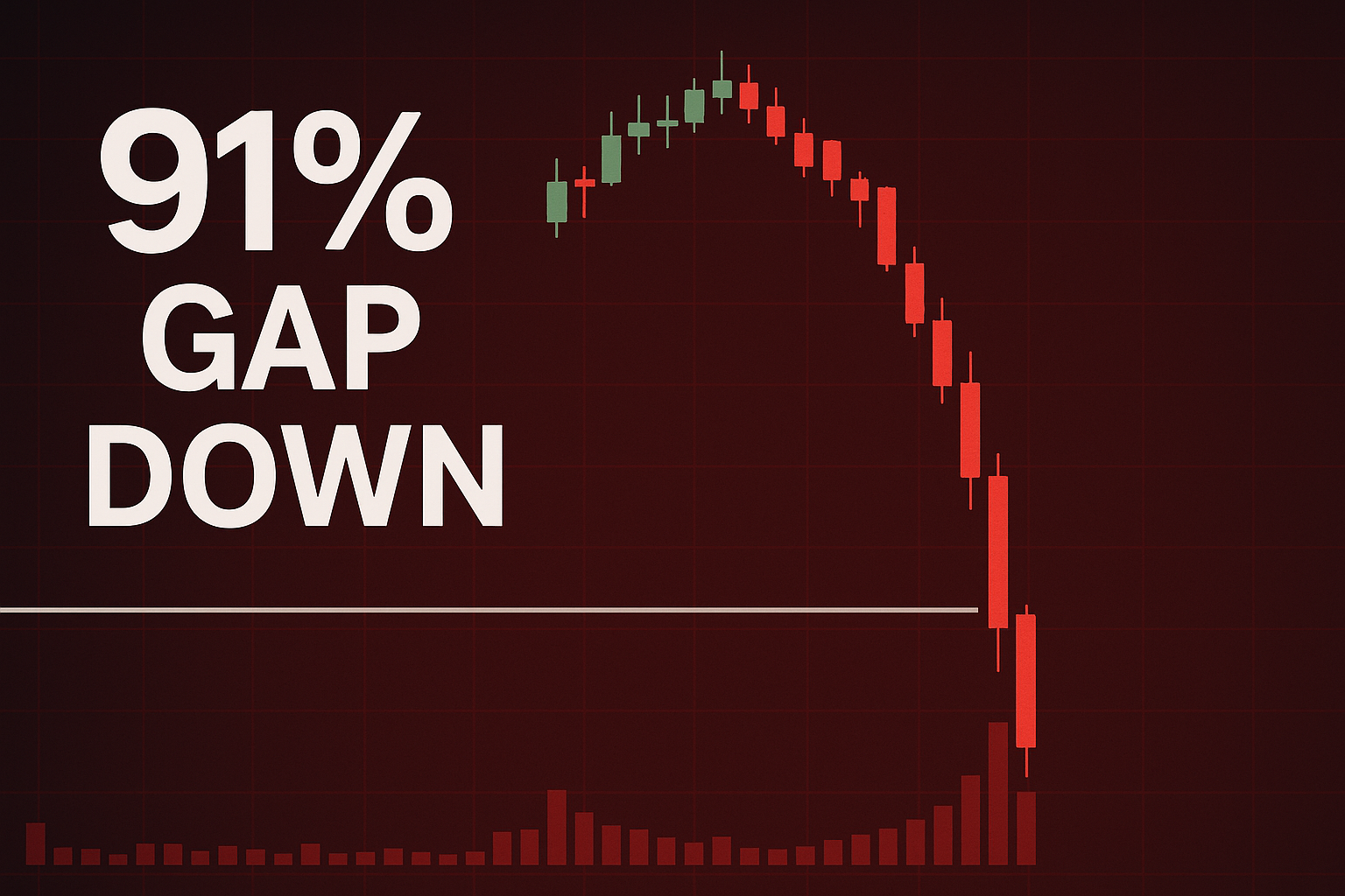 CHOW stock chart showing a 91 percent gap down with a sharp red selloff