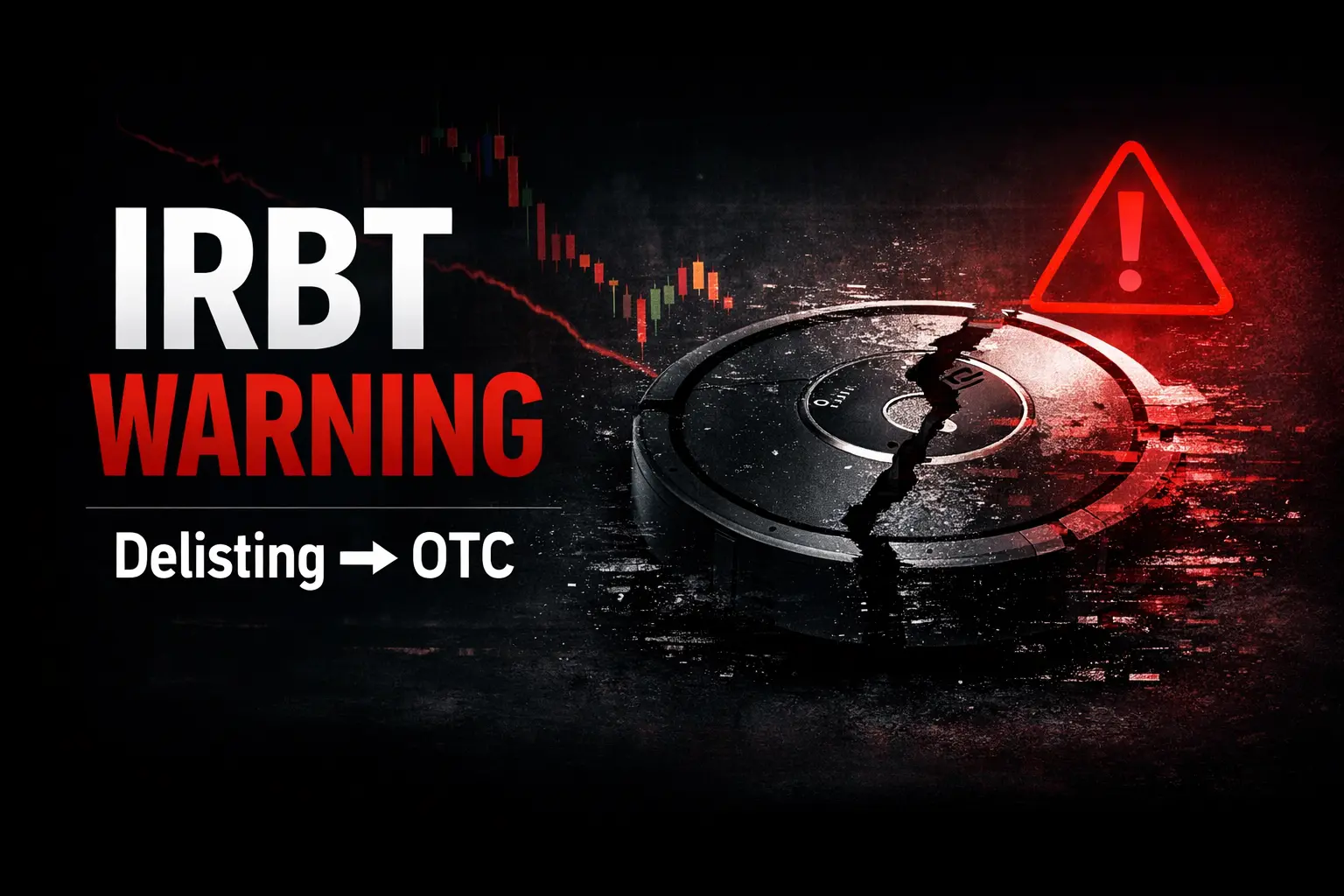 IRBT stock warning showing delisting to OTC trading after iRobot bankruptcy filing