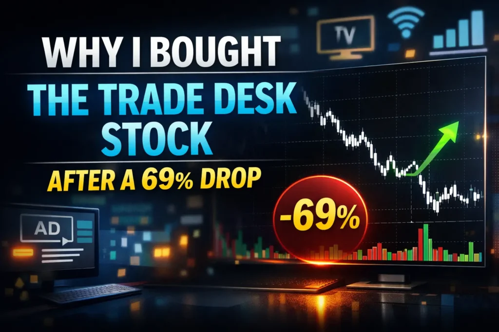 Why I bought The Trade Desk (TTD) stock after a 69% drop, showing a stock chart and digital advertising imagery